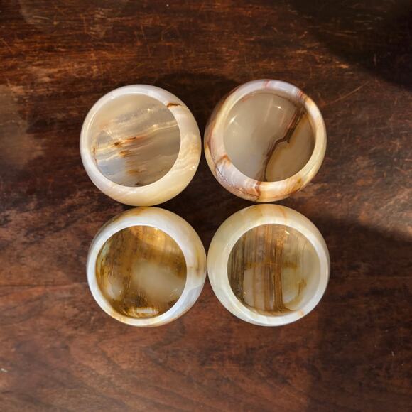 Vtg 4 Hand Carved Onyx Mini Goblets Barware, Alabaster Wine Cup, Shot Glass, 70s - Picture 3 of 4